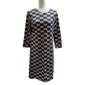 J.McLaughlin Sophia Dress Navy Gold Heraldic Knot Midi Catalina Cloth Large NWT